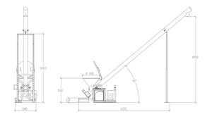 The Manual Bag Breaker consists of a supporting structure with stand, a start/stop panel with an emergency button and a screw with a length of 4 sizes