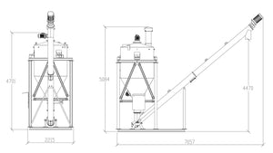 Inside the Blender machine, centrally, there is a screw, which pulls the material and then makes it fall back inside, thus creating a continuous mixing